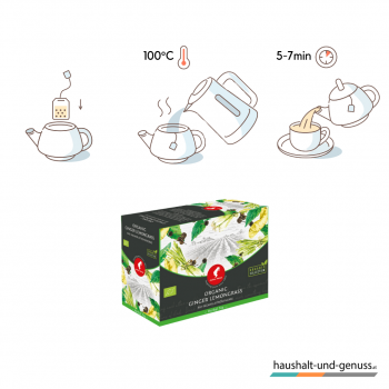 Julius Meinl Tee Bio Ingwer-Zitronengras Big Bag (Kannen Teebeutel), Kräutertee, 20 Teebeutel im Kuvert, 60g